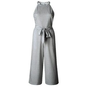 Gray and white striped romper jumpsuit